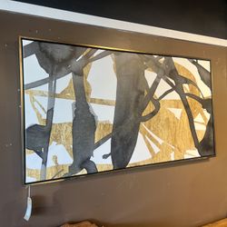 Rectangular Black, Gold & White abstract Art - SKU: 74U4LJ