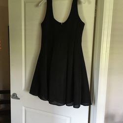 Black Full Skirt Dress By Nicki Minaj Low Scoop Neck Med Silver Colored Zipper Down Front   Med