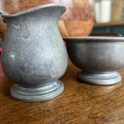 Vintage Pewter Cream And Sugar Bowl Set