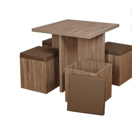 Square dinning table with 4 storage ottoman $150