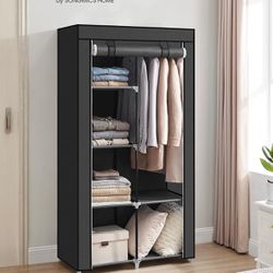SONGMICS Portable Closet, Clothes Storage Organizer with 6 Shelves, 1 Clothes Hanging Rail, Non-Woven Fabric Closet, Metal Frame, 34.6 x 17.7 x 66.1 I