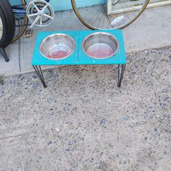 Teal Wooden Dog Food Bowls 