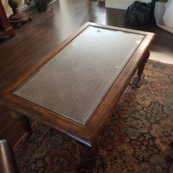 Coffee table and end table - wood with glass top