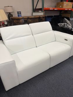 White Leather Power Reclining Sofa