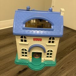 Vintage Fisher-Price Blue Roof White House Dollhouse Playset Toy House Kids Play Home