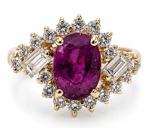 14K Yellow Gold 1.86 Ct Ruby & Diamond Halo Ring