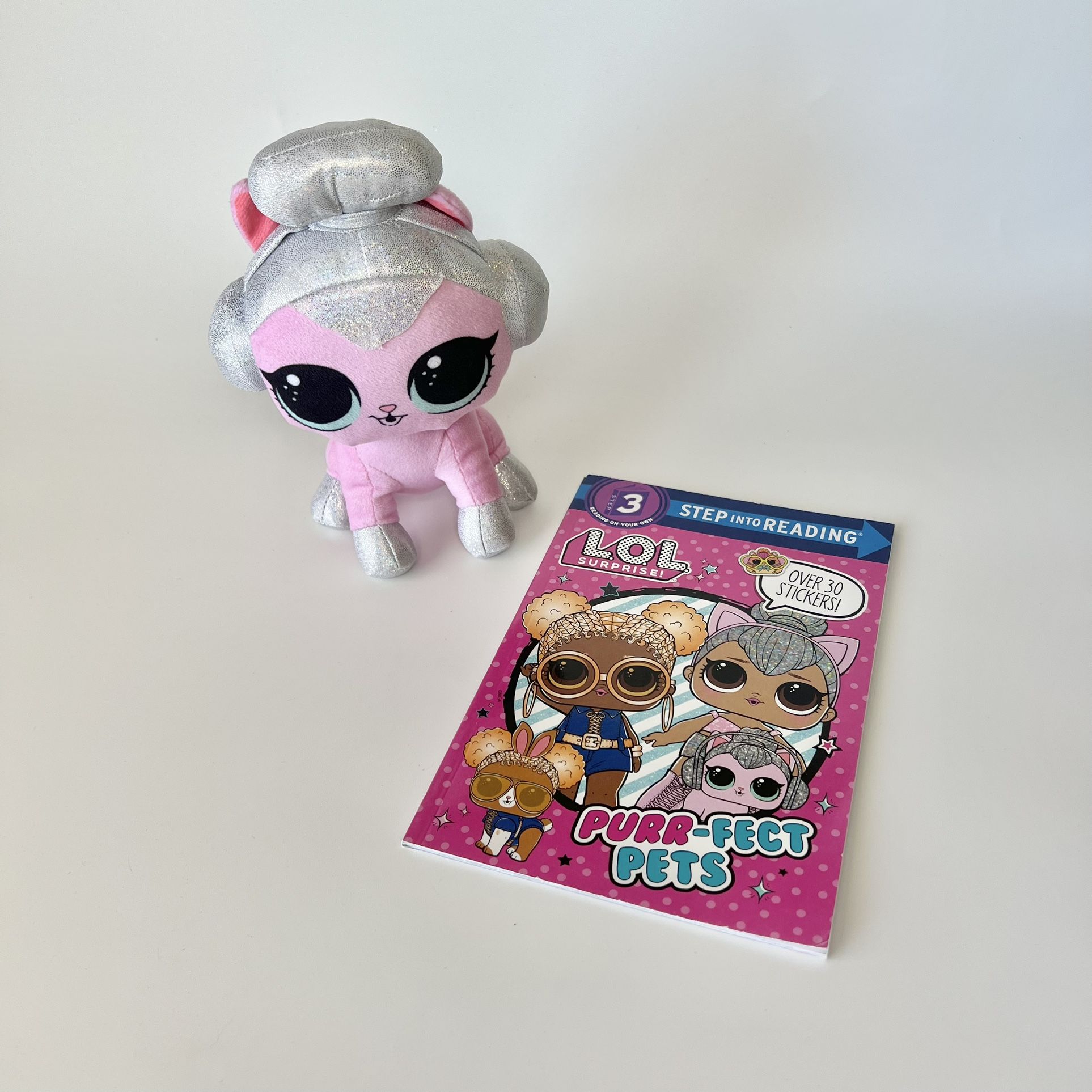 Lol Surprise Pink Pet Cat Plush Toy & Purr-fect Pets Book with Stickers Bundle