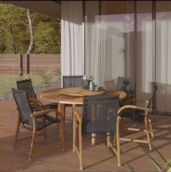 BRAND NEW Lazy Susan Table 60 Inch FSC Solid Wood 7 Piece Round Dining Set With Chairs | Furniture For Outdoor