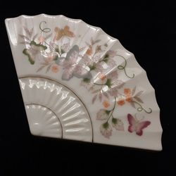 Vintage '80s AVON Porcelain Fan Shaped Trinket Box 