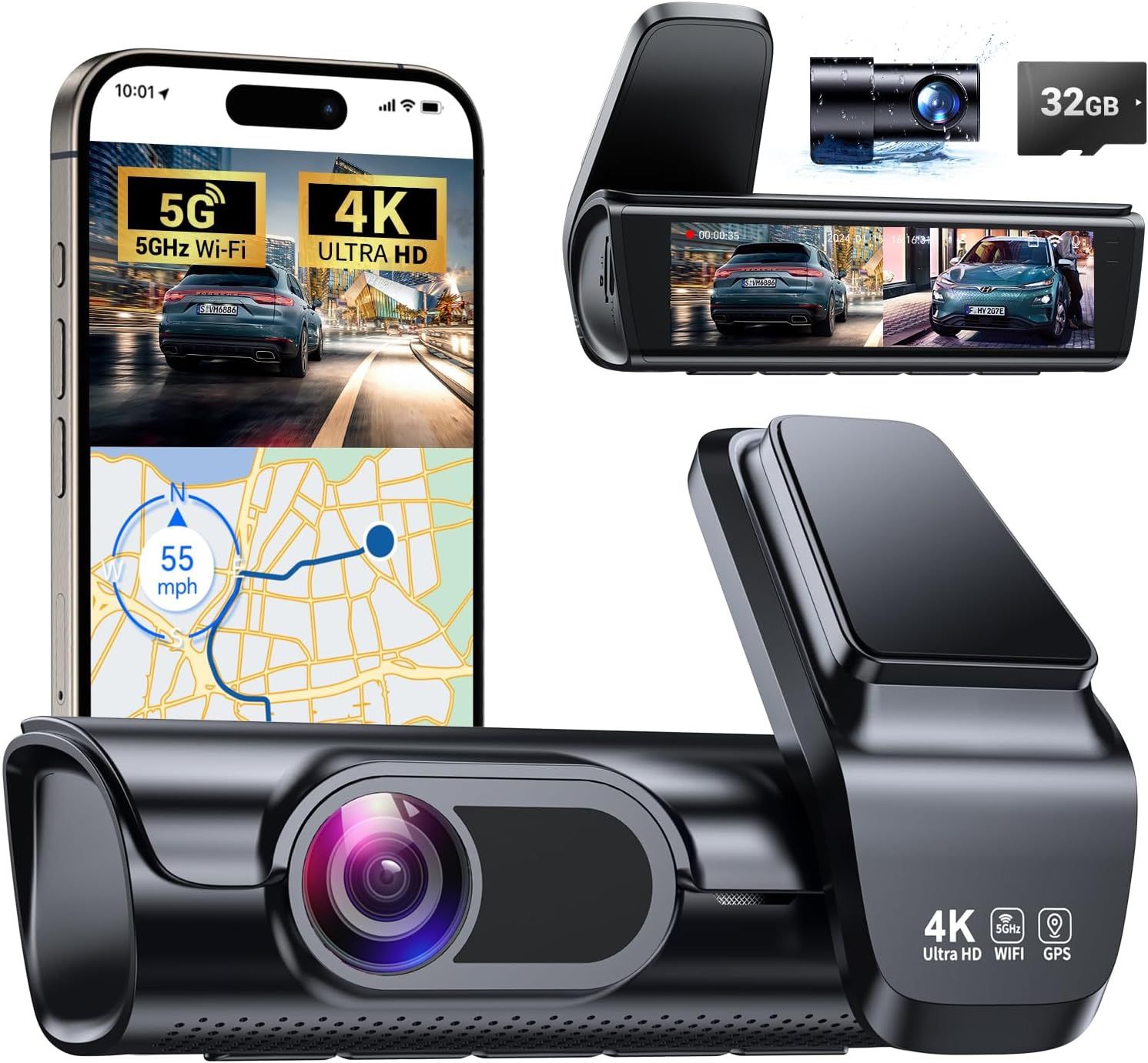 Brand New K600 4k Dash Cam Front and Rear, 3.59" IPS Screen, Built-in GPS 5G WiFi Dash Camera for Cars with App, UHD 2160P Night Vision Free 32G SD Ca