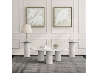 Astoria White 3-piece Marble Coffee and End Table Set