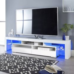 New 63" tv stand in box with LED lights plus remote fits tv up to 75"