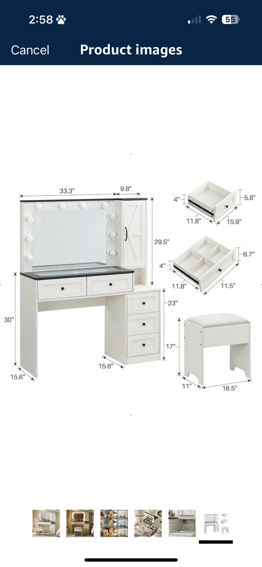 Small 4ft 6inches Off White Vanity Set With Mirror And Stool