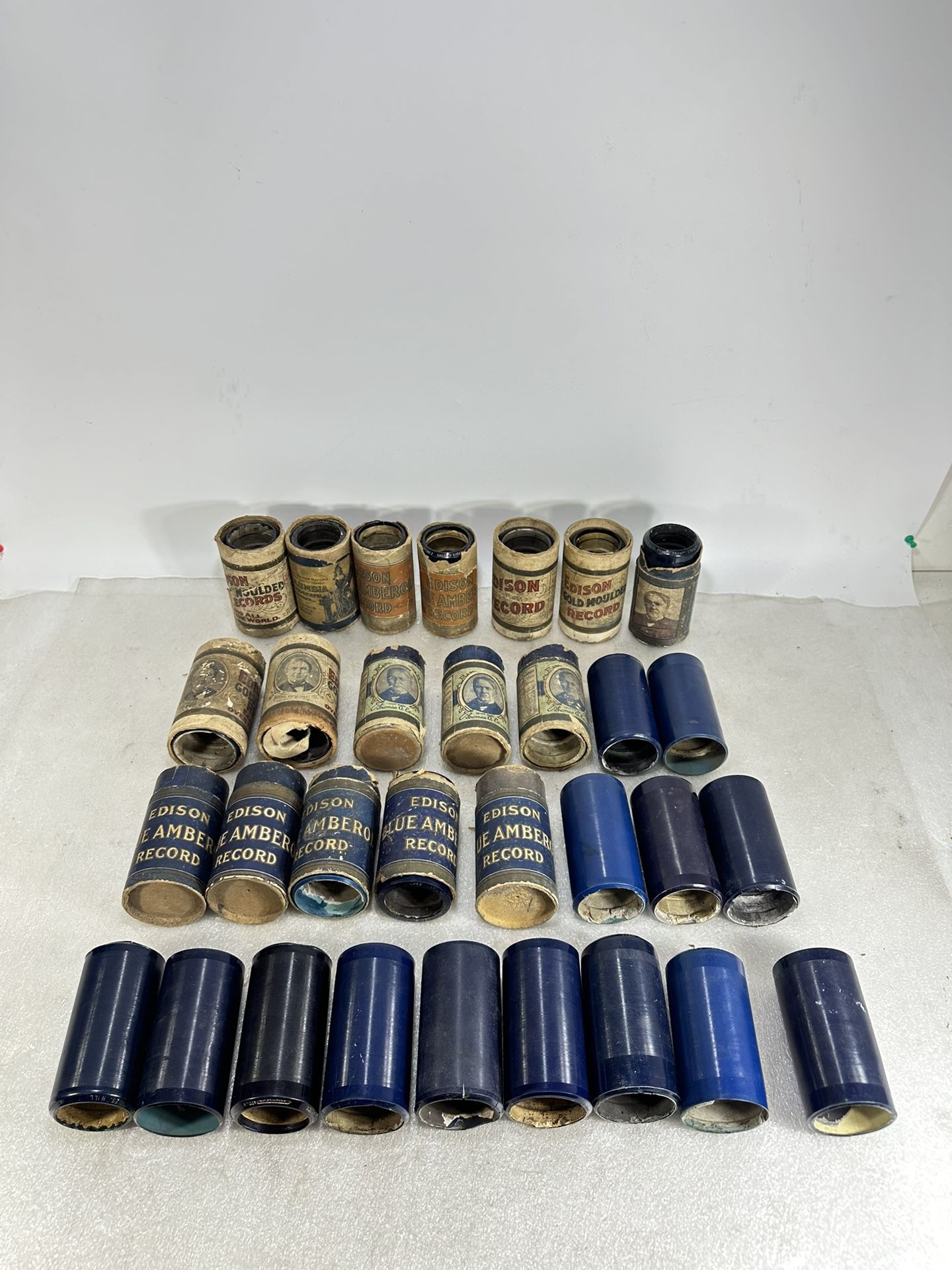 Lot of 31 Antique Edison Phonograph Cylinder Records Blue Amberol & Gold Molded