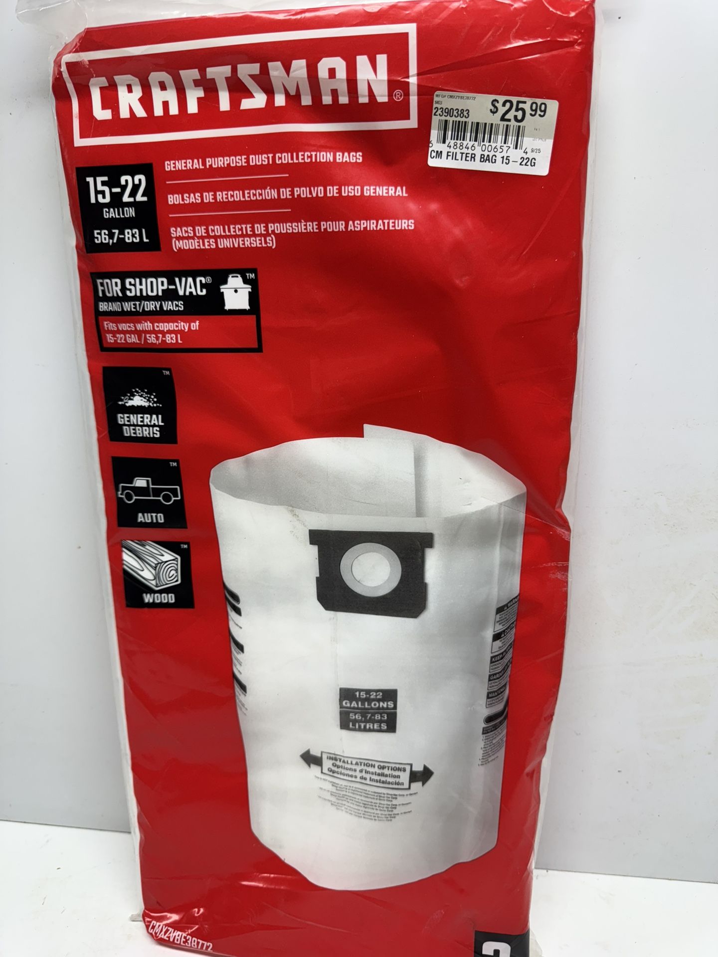New Craftsman Dust Collection Bags For Shop Vac. You Must Pick Up
