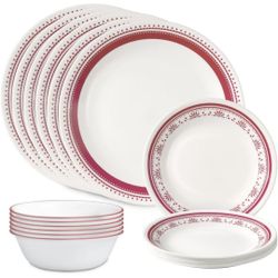(Brand New in Box)  Corelle Everyday 18-PC Dinnerware Set Service for 6, Durable and Eco-Friendly, Higher Rim Glass Plate & Bowl Set, Microwave and Di