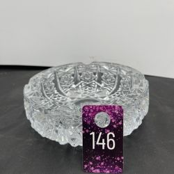 VNTG Bohemian Hand Cut Crystal Ashtray 6”x2” Heavy