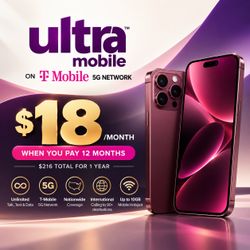 Unlimited 12 Months Phone plan Ultra Mobile by T-Mobile