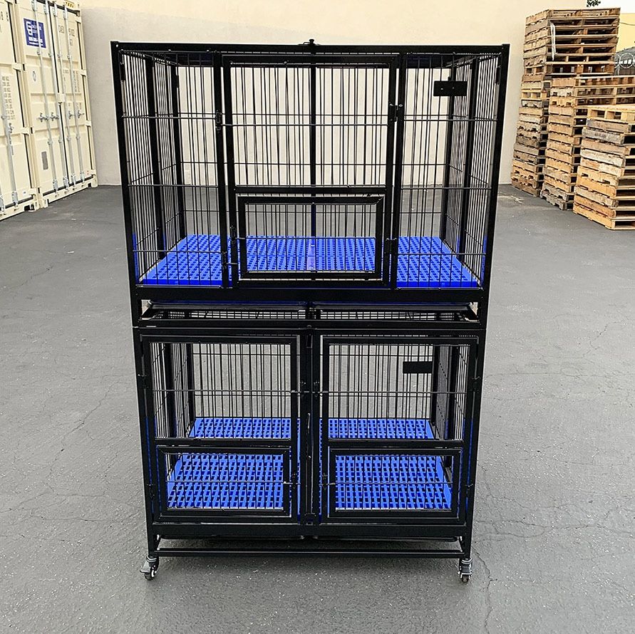 (New) $370 Set of (2) Stackable Heavy-Duty Dog Cage Crate 41x31x65 inches