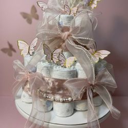 Butterfly Diaper Cake, Pink Baby Shower Centerpiece, Pamper Swaddlers Made by LullabyandLaceShop