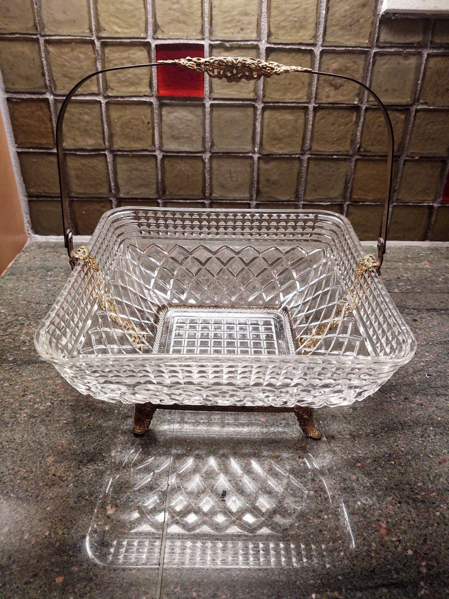 Vintage Glass Dish With Carrier