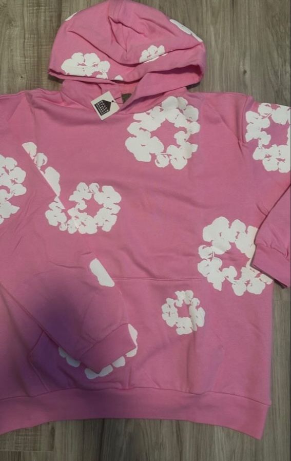 Pink And White Denim Tear Hoodie