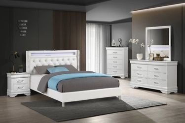Queen size whites Led bed with orthopedic mattress included