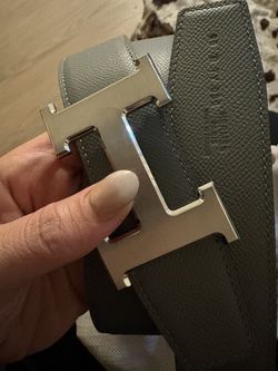 Hermes Silver Buckle With Gray Black Reversible Belt 