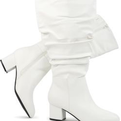 New Women’s Size 10 Women's Extra Wide Calf Dress Boots Slouchy Suede Boots with Block Heel