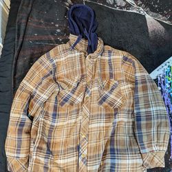 Used Men's Tan Flannel Jacket Large