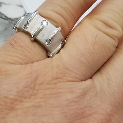 Unique Silver Band Ring With White Topaz Stones 