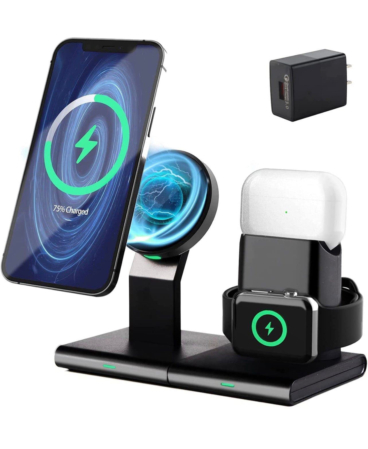 3 in 1 Magnetic Wireless Charger, Fast Charging Station Compatible for iPhone 12/12 Pro/12 Pro Max/Mini