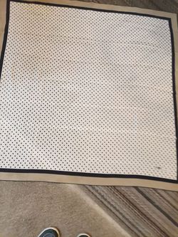 Vintage "Peter Nygard" silk, off white, taupe, polka dot scarf. Hand rolled hem. Mint condition