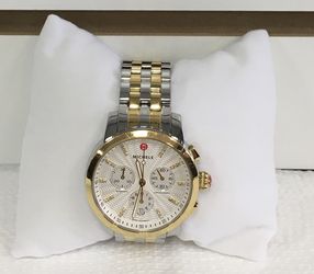 Michele Uptown Two Tone 28 Diamond Dial Ladies Chronograph Watch