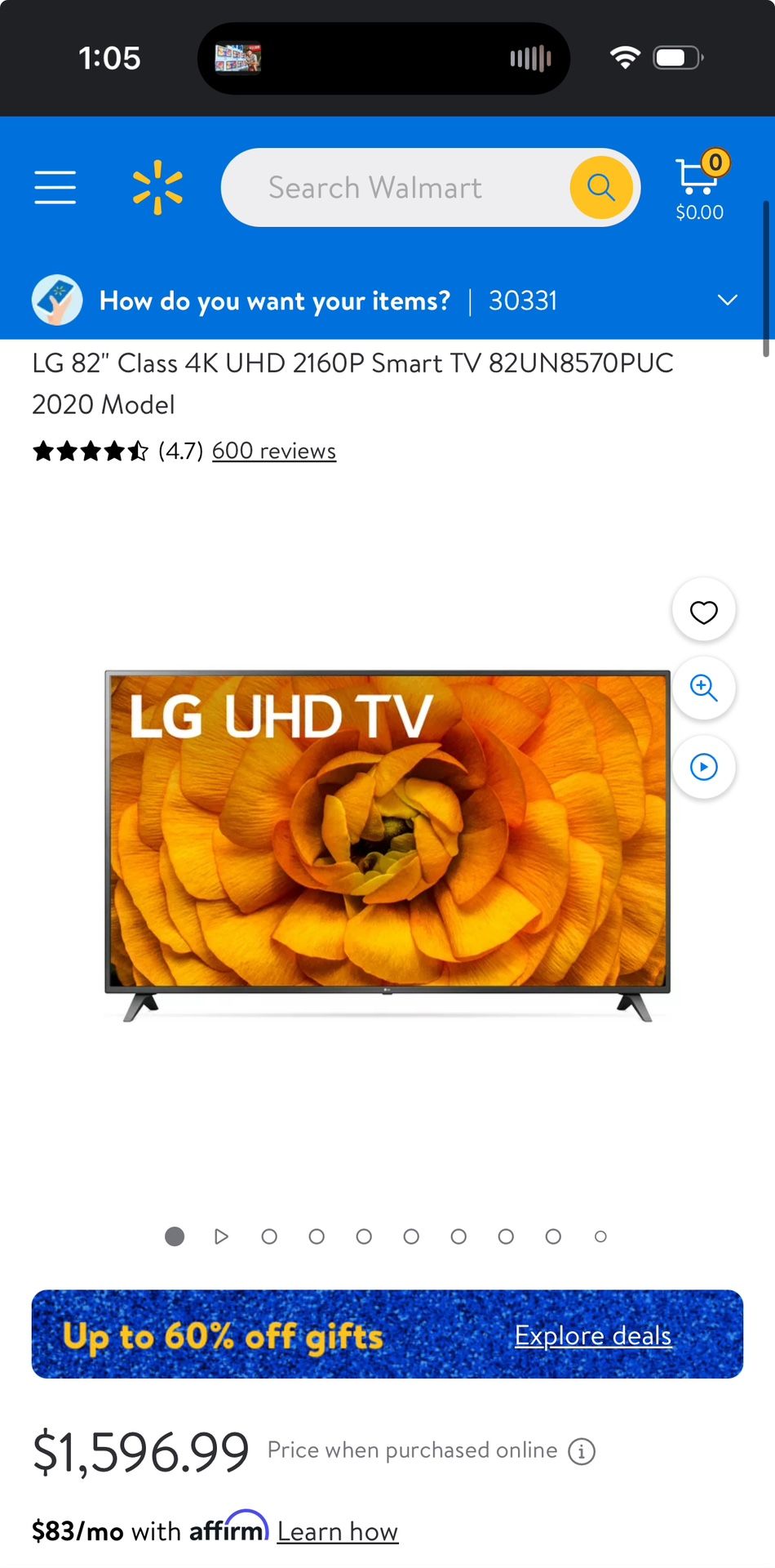 LG 82" Class 4K UHD 2160P Smart TV 82UN8570PUC 2020 Model