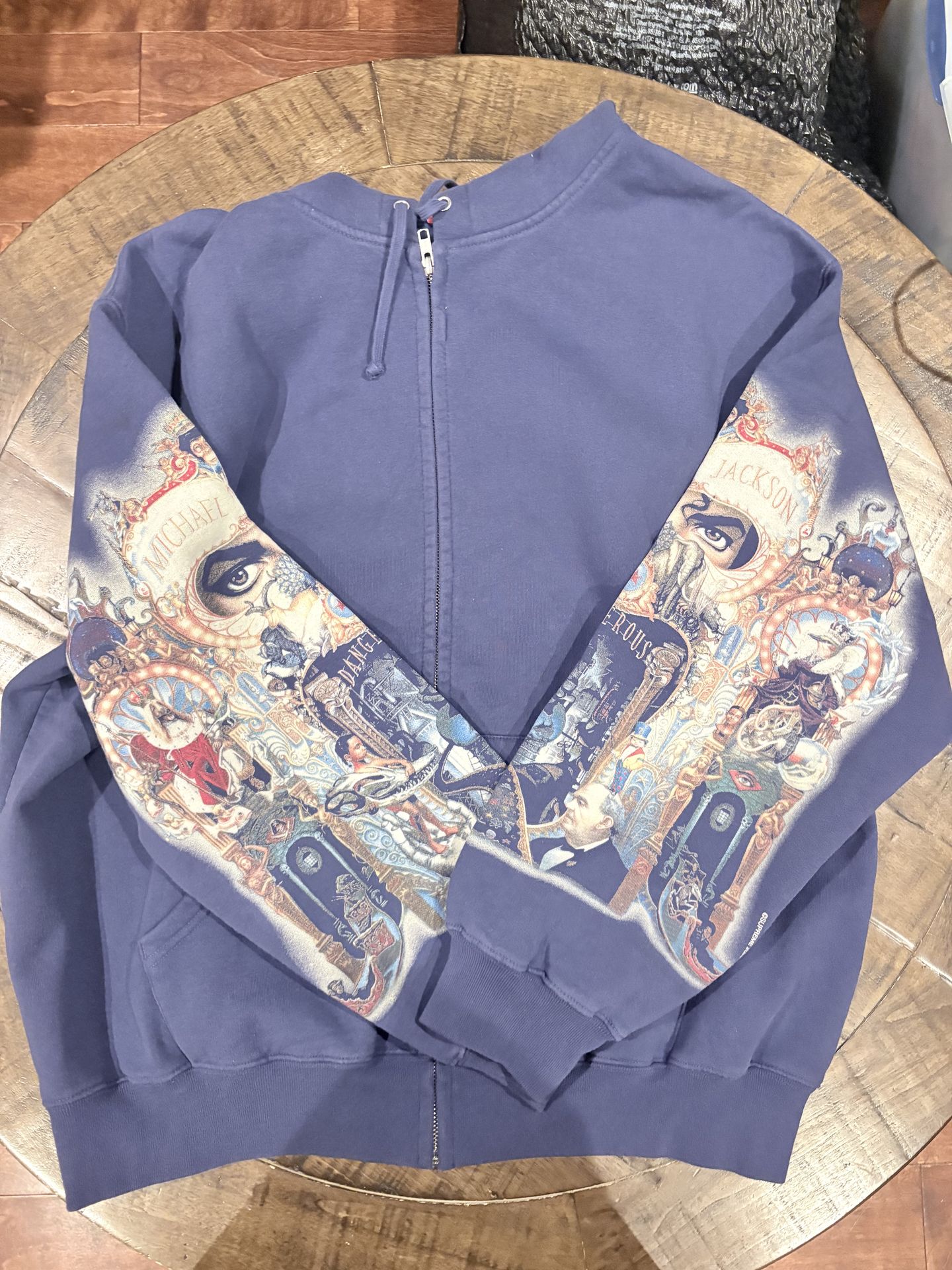 Size L Supreme Michael Jackson Dangerous Zip Up Hooded Sweatshirt Washed Navy