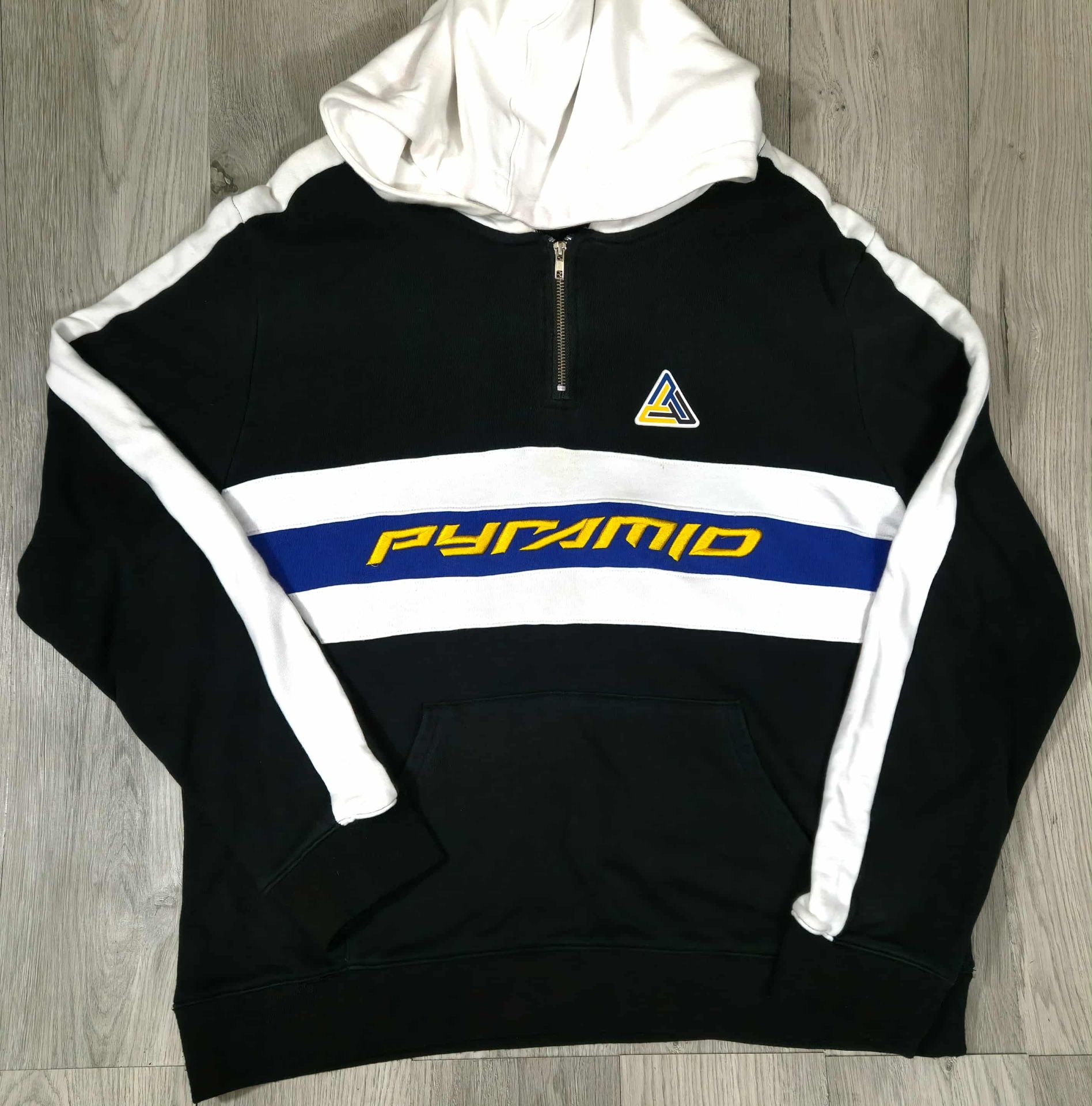 Black Pyramid Half Zip Hoodie Colorblock Blue White Yellow XXL #6