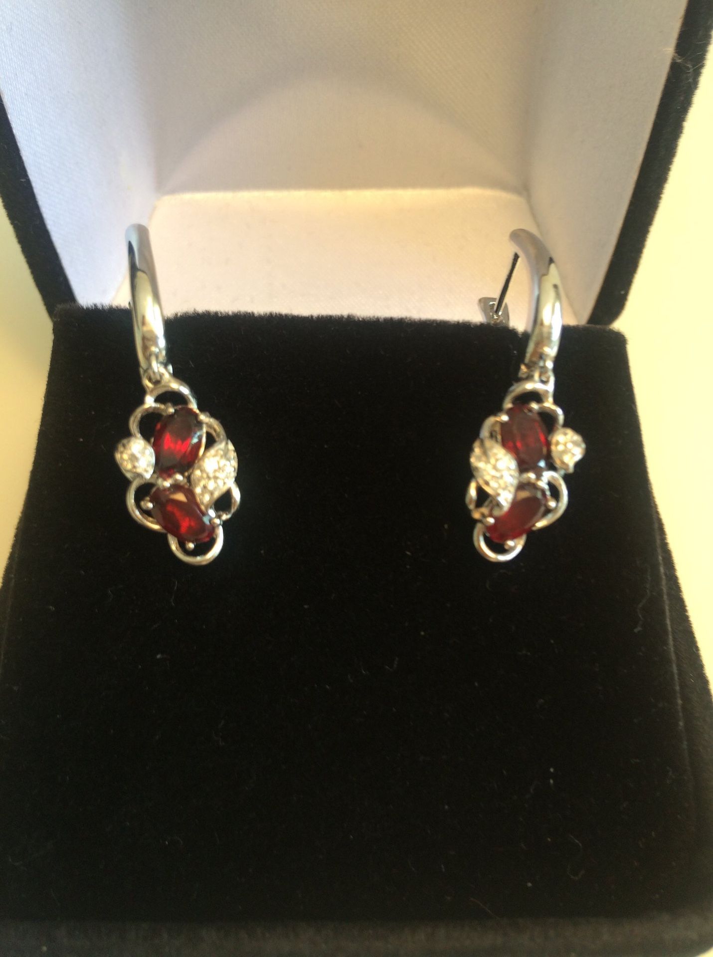 Genuine Mozambique Garnets and White Zircon Sterling Silver Earrings