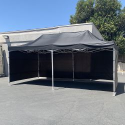 $205 (New) Heavy-duty black 10x20 ft canopy with (4 sidewalls) ez pop up outdoor party tent w/ carry bag 
