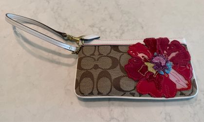 Y2K Coach Poppy Logo Rare Flower Wristlet Mini Pouch Wallet w/ leather appliqué