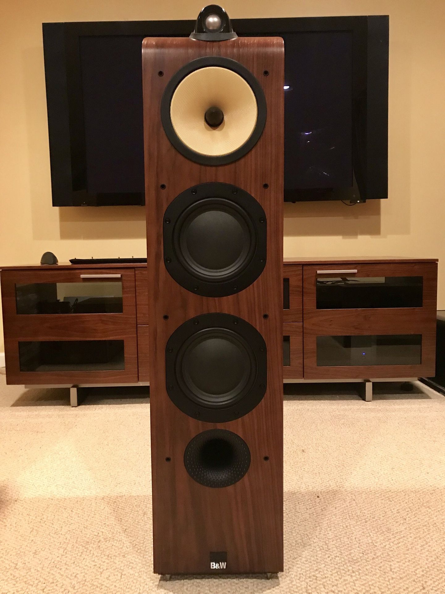 Pair of Pristine Bowers And Wilkins 703s in Walnut with matching Center Channel HTM7