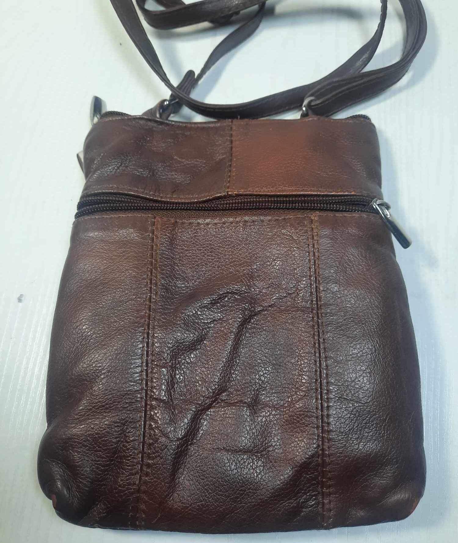 Brown Leather Style Purse Crossbody Handbag Multi Pockets 