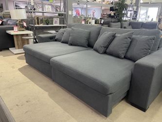 Cecil Dark Gray Linen 2-Piece Power Double Slider Chaise Sectional