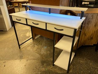 White 3-Drawer LED Lighted Computer Desk w/ Power Cord