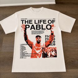 New Kanye West (YE) The Life Of Pablo 2016 Album Cover White T-Shirt Size Men’s Large