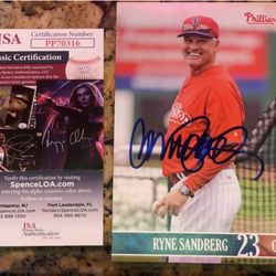 JSA COA RYNE SANDBERG SIGNED SMALL PHILLIES STAT CARD