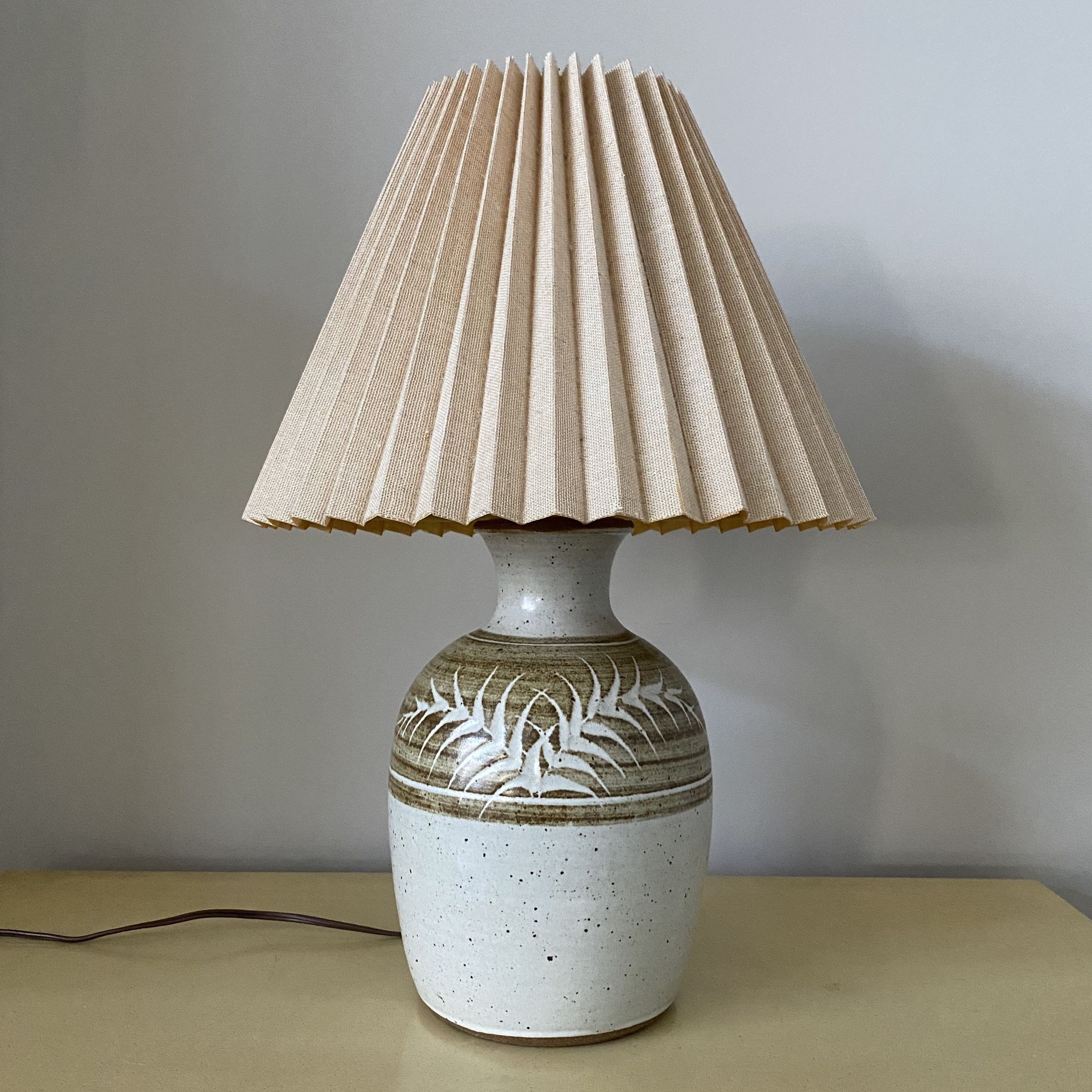 Pottery base table lamp with shade