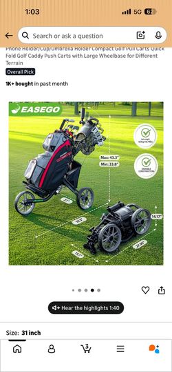Retails for over $200  •All Terrain Golf Cart: A golf cart designed for use in different scenarios and on extreme terrain: with a spread of up to 31"1