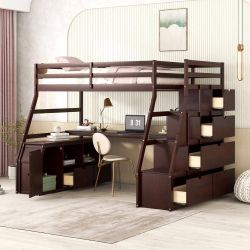 SALESUMO ESPRESSO TWIN SIZE LOFT BED WITH BUI