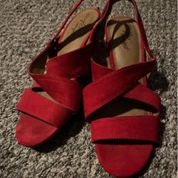 Women’s Red Heeled Sandals Size 8